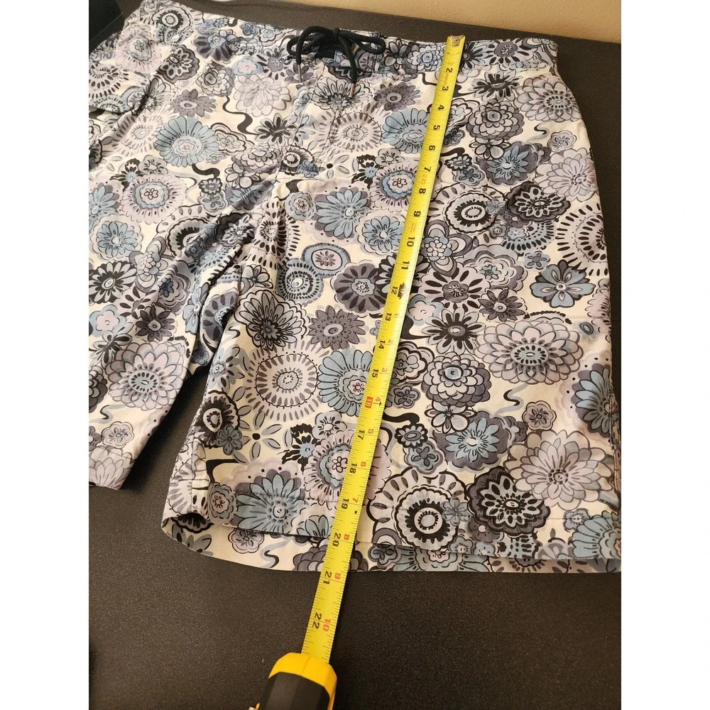 Michael Kors Swim Trunks Men XL Blue Floral Paisley Side Snap Pocket LinedShorts